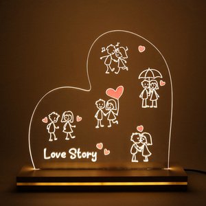 Επιτραπέζιο φωτιστικό ρεύματος με ξύλινη βάση 23x25εκ., Καρδιά “Love Story” - ξύλο, καρδιά, plexi glass, διακοσμητικά, ζευγάρια