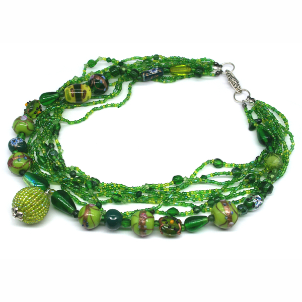Κολιέ GREEN BEADS - γυαλί, ασήμι 925, επάργυρα, χάντρες, seed beads - 2