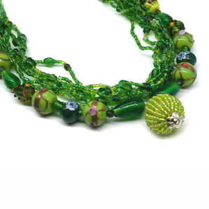 Κολιέ GREEN BEADS - γυαλί, ασήμι 925, επάργυρα, χάντρες, seed beads - 3