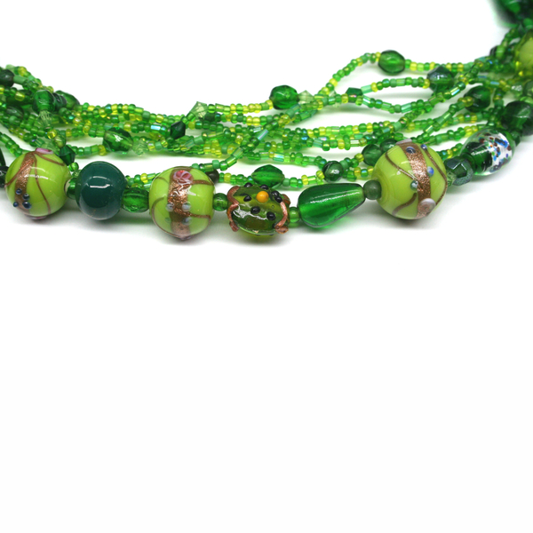 Κολιέ GREEN BEADS - γυαλί, ασήμι 925, επάργυρα, χάντρες, seed beads - 4