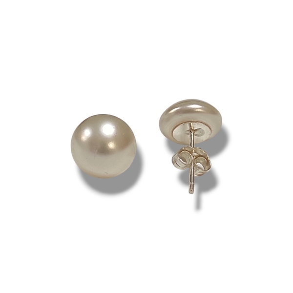 Σκουλαρίκια καρφάκια με πέρλα καμπουσόν, 10mm - ασήμι 925, επάργυρα, swarovski, μικρά, φθηνά - 2