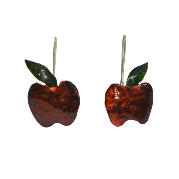 Σκουλαρίκια σφυρήλατα κόκκινα μήλα - ορείχαλκος, δώρο, μικρά, κρεμαστά
