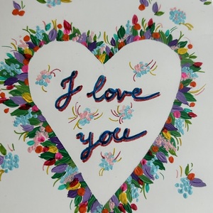 Κάρτα ζωγραφισμένη στο χέρι - καρδούλα με λουλούδια - ζωγραφισμένα στο χέρι, χαρτί, ευχετήριες κάρτες - 5