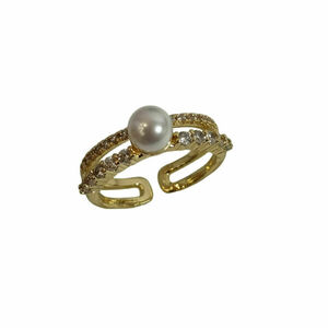 Ατσάλινο Δαχτυλίδι Με Ζιρκόν 0614 - επιχρυσωμένα, ατσάλι, πέρλες, αυξομειούμενα, φθηνά