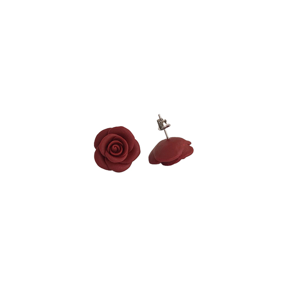 Καρφωτά σκουλαρίκια τριαντάφυλλα - τριαντάφυλλο, πηλός, λουλούδι, μικρά, ατσάλι - 2
