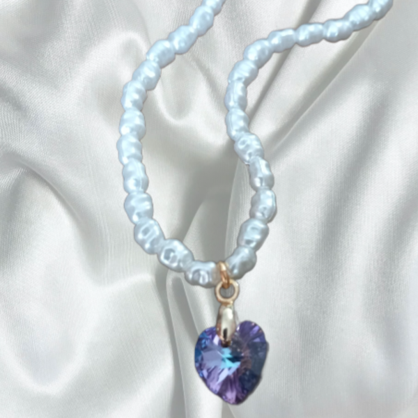 Μαργαριταρένιο κολιέ με καρδιά - μαργαριτάρι, καρδιά, κοντά, seed beads