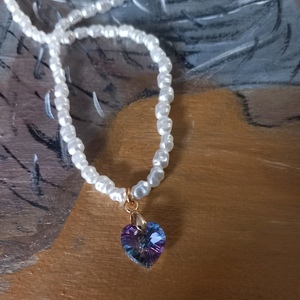 Μαργαριταρένιο κολιέ με καρδιά - μαργαριτάρι, καρδιά, κοντά, seed beads - 4