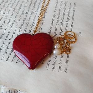 Heart Love κολιέ - ημιπολύτιμες πέτρες, μαργαριτάρι, μικρά, ατσάλι