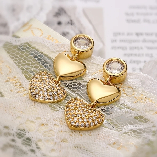 Triple heart earrings - επιχρυσωμένα, χαλκός, μικρά, καρφάκι