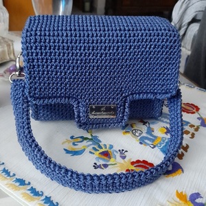 Blue : πλεκτή τσάντα all day clutch μικρή. Νήμα polyester 1.5mm 20cm-15cm-7cm - νήμα, clutch, all day, πλεκτές τσάντες, μικρές - 2