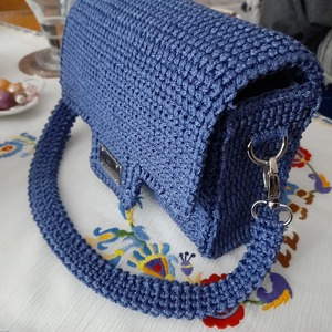 Blue : πλεκτή τσάντα all day clutch μικρή. Νήμα polyester 1.5mm 20cm-15cm-7cm - νήμα, clutch, all day, πλεκτές τσάντες, μικρές - 4