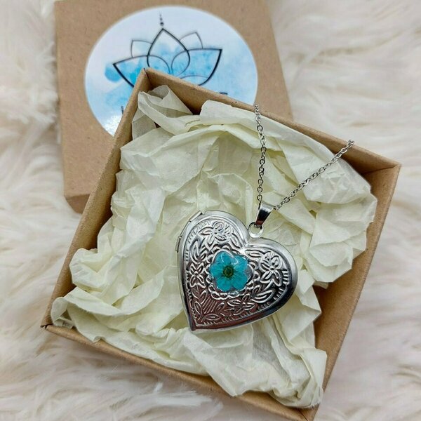 heart necklace flower (με υγρό γυαλί και φυσικό λουλούδι) Valentine - γυαλί, καρδιά, κοντά, ατσάλι