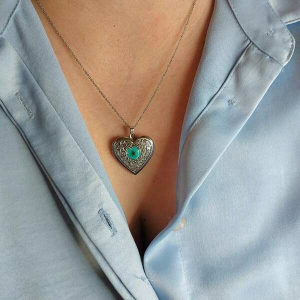 heart necklace flower (με υγρό γυαλί και φυσικό λουλούδι) Valentine - γυαλί, καρδιά, κοντά, ατσάλι - 5
