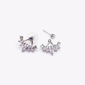 ΣΚΟΥΛΑΡΙΚΙΑ EAR JACKETS ΜΕ ZIRCON -ΧΑΛΚΙΝΑ ΑΣΗΜΙ μακρος 2cm ,πλατος 1,5 cm. - γυαλί, χαλκός, μικρά, καρφάκι, φθηνά