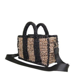 Γυναικεία τσάντα, πλεκτή HANDMADE BY Di "The tote", gold/black - νήμα, μεγάλες, χειρός, tote, πλεκτές τσάντες - 2