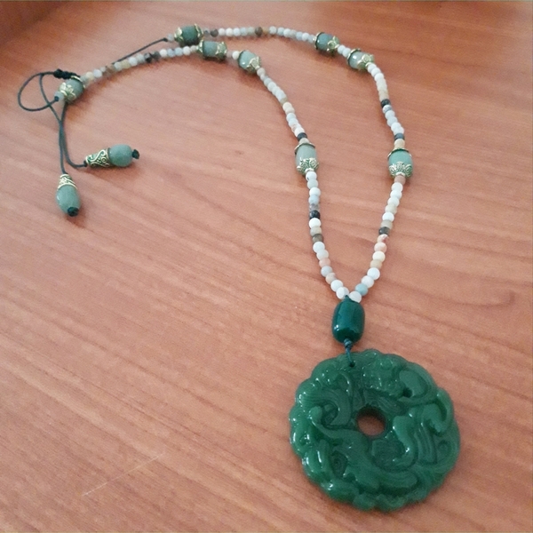 Κολιε με πρασινο jade και ημιπολυτιμες πετρες. - ημιπολύτιμες πέτρες, μακριά - 3
