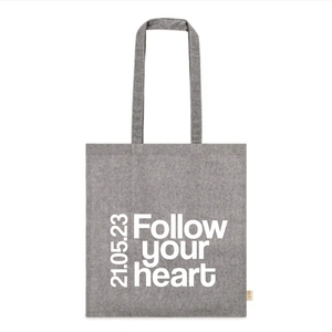 TOTE BAG "FOLLOW YOUR HEART " COTTON BAG - ΓΚΡΙ ΧΡΩΜΑ - ύφασμα, ώμου, πάνινες τσάντες