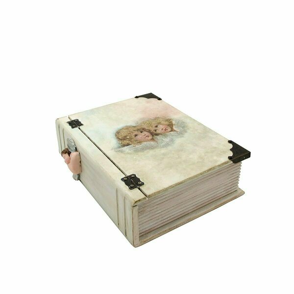 Κουτί ξύλινο βιβλίο με αγγελάκια - ξύλο, οργάνωση & αποθήκευση, αγγελάκι, κουτιά αποθήκευσης