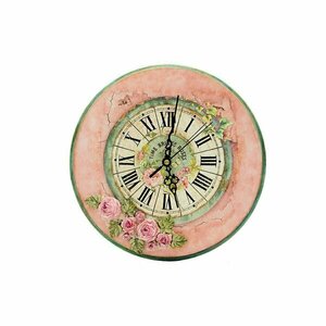 Ρολόι ξύλινο με πήλινα χειροποίητα λουλούδια - ξύλο, ρολόι, τοίχου, πηλός, διακοσμητικά