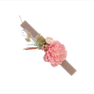 Αρωματική καφέ λαμπάδα 30εκ με σομόν και κοραλλί τεχνητά λουλούδια, ανοιξιάτικη Πασχαλινή λαμπάδα για κορίτσι, δώρο Πάσχα βαπτιστήρα - κορίτσι, λουλούδια, λαμπάδες, για εφήβους