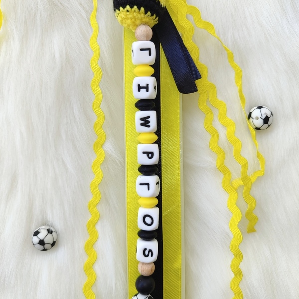 Κίτρινη λαμπάδα με κλιπ πιπίλας ΑΕΚ και όνομα μωρού - αγόρι, λαμπάδες, για παιδιά, σπορ και ομάδες, προσωποποιημένα - 3