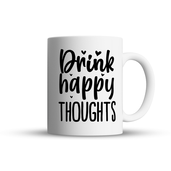 Κούπα καφέ drink happy thoughts - πορσελάνη, κούπες & φλυτζάνια, δώρο έκπληξη, προσωποποιημένα, κεραμική κούπα