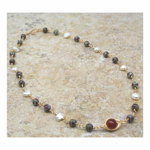 Κολιέ PEARLS & MURANO - ημιπολύτιμες πέτρες, μαργαριτάρι, χρυσό, χάντρες, λουλούδι - 3