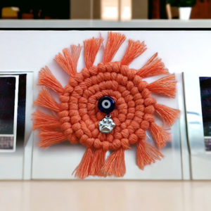 μαγνητάκι βαμβακερό, 1τμχ, πορτοκαλί, 5 εκ.διάμετρο - vintage, νήμα, μαγνητάκια ψυγείου - 3