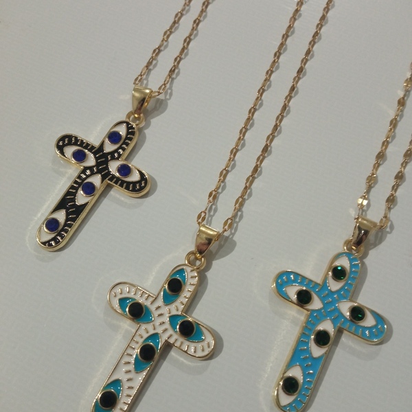 Boho ατσάλινος σταυρός με γαλάζιο κ λευκό σμάλτο!! - σταυρός, κοντά, ατσάλι, boho - 3