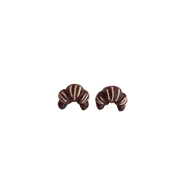 Σκουλαρίκια σοκολατένια κρουασάν - πηλός, μικρά, ατσάλι - 4