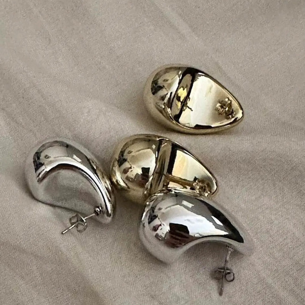 Vintage χρυσά σκουλαρίκια - επιχρυσωμένα, ορείχαλκος, δάκρυ, φθηνά - 5
