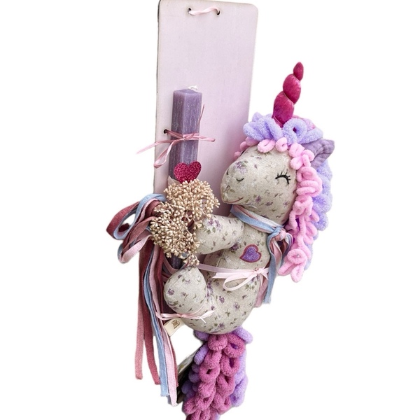 Λαμπάδα αρωματική λιλά με μονόκερο λιλά -ροζ - κορίτσι, λαμπάδες, μονόκερος, για παιδιά, παιχνιδολαμπάδες - 4
