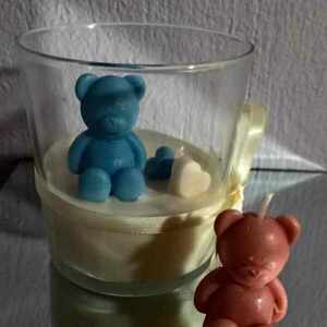 Μπομπονιέρα αρκουδάκι σε ποτήρι - βάπτισης, vegan κεριά - 4