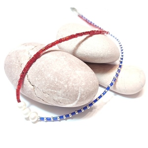 Κοντό κολιέ με χάντρες και μαργαριτάρια - μαργαριτάρι, χάντρες, κοντά, ατσάλι, seed beads - 2