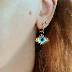 Evil eye earrings - gold - χάντρες, μικρά, ατσάλι, boho
