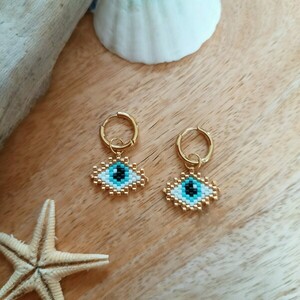 Evil eye earrings - gold - χάντρες, μικρά, ατσάλι, boho - 2