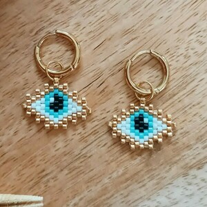 Evil eye earrings - gold - χάντρες, μικρά, ατσάλι, boho - 3