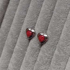 Σκουλαρίκια ατσάλι κόκκινες καρδιές μέγεθος 1,5 cm - καρδιά, swarovski, μικρά, ατσάλι - 5