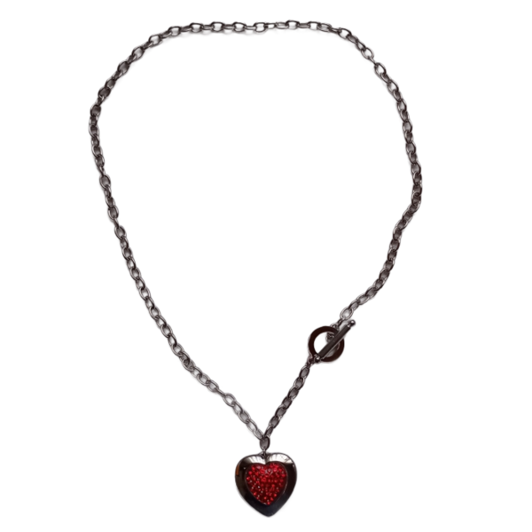 Κολιέ ατσάλι με κόκκινη καρδιά μήκος 45 cm - καρδιά, swarovski, κοντά, ατσάλι