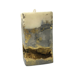 Χειροποίητο Ρουστίκ Αρωματικό Κερί με Βάση από Σκυρόδεμα και Χρυσές Λεπτομέρειες 7x7x13cm - χειροποίητα, αρωματικά κεριά