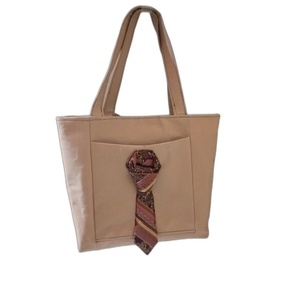 Τσάντα ώμου με γραβάτα και λουλουδι μπεζ χρώματος - ύφασμα, ώμου, μεγάλες, all day, tote - 2