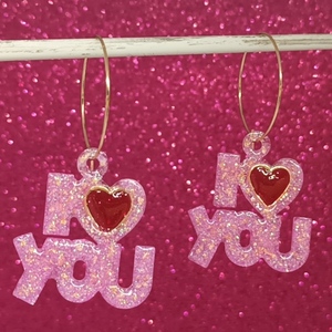 Σκουλαρίκια από υγρό γυαλί "I love you ' - γυαλί, ατσάλι - 4