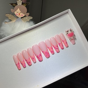 RTS Press On Nails - MOO in Pink Size large Long Coffin