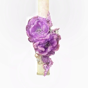 Λαμπαδα με χειροποιητα λουλούδια , στρας και λεπτομέρειες από ρητίνη - κορίτσι, λουλούδια, λαμπάδες, για ενήλικες