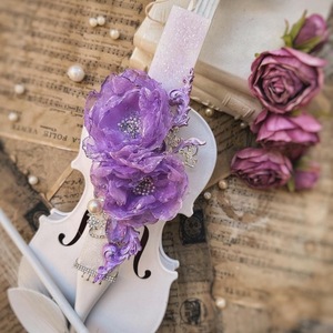 Λαμπαδα με χειροποιητα λουλούδια , στρας και λεπτομέρειες από ρητίνη - κορίτσι, λαμπάδες, ζευγάρια, για ενήλικες, για εφήβους - 2