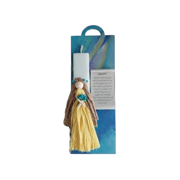 Μαριάνθη- Κούκλα Χειροποίητη Πασχαλινή Αρωματική λαμπάδα 26 εκ. σε ξύλινη ζωγραφισμένη πλάτη - κορίτσι, λουλούδια, για παιδιά, για εφήβους, πριγκίπισσες