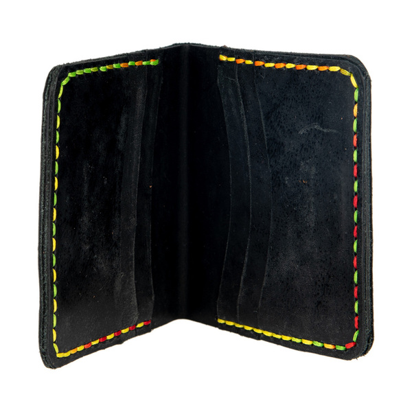 Γυναικείο χειροποίητο δερμάτινο πορτοφόλι Toya μαύρο με πολύχρωμη κλωστή - δέρμα, πορτοφόλια - 3