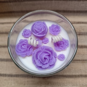 Αρωματικό κερί σόγιας με τριανταφυλλάκια σε ποτήρι 220gr - τριαντάφυλλο, αρωματικά κεριά, διακοσμητικά, κερί σόγιας, ημέρα της μητέρας - 5