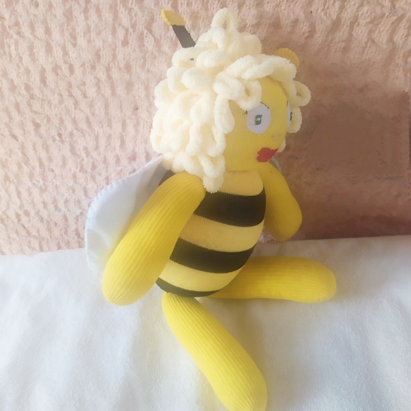 Λαμπάδα με χειροποίητη μέλισσα 45 cm - λαμπάδες, λούτρινο, ζωάκια - 3