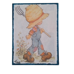 Αγόρι με ψαθινο καπέλο , ξύλινο κρεμαστο κανδρο διάστασης 15Χ20 εκατ. - κορίτσι, αγόρι, κρεμαστό διακοσμητικό - 2